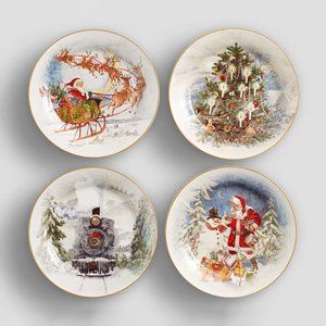 Pottery Barn Nostalgic Christmas Stoneware Salad Plates - Set of 4 New